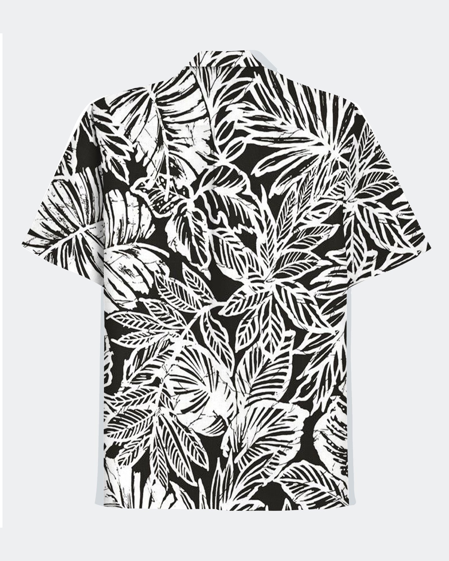 Hawaiian Casual Black Floral Monochrome Print Men's Plus Size Cuban Nocket Short Sleeve Shirt