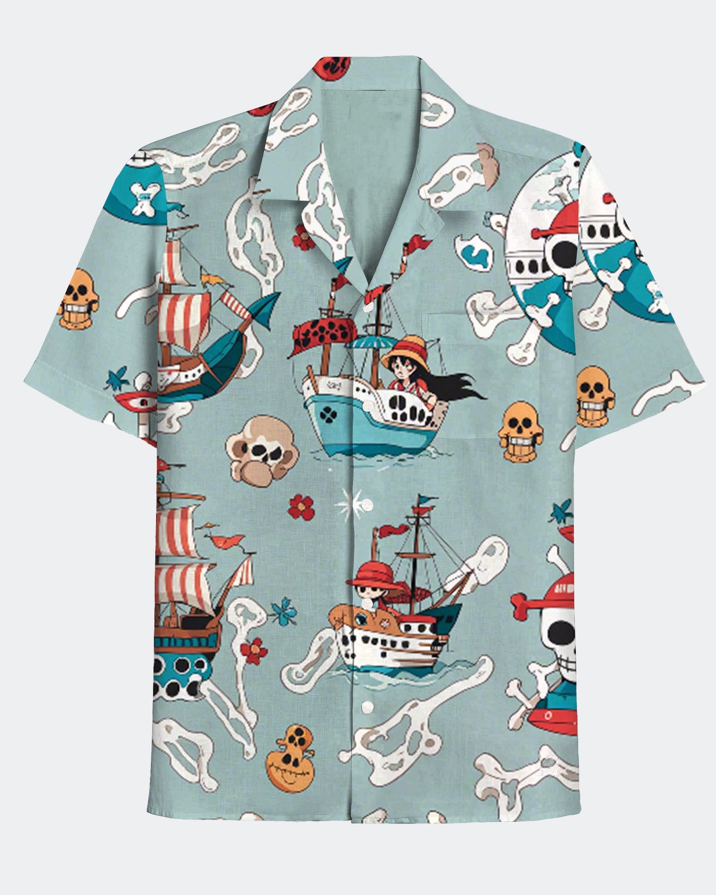 Men's Hawaiian Cartoon Pirate Thief Print Casual Short Sleeve Shirt