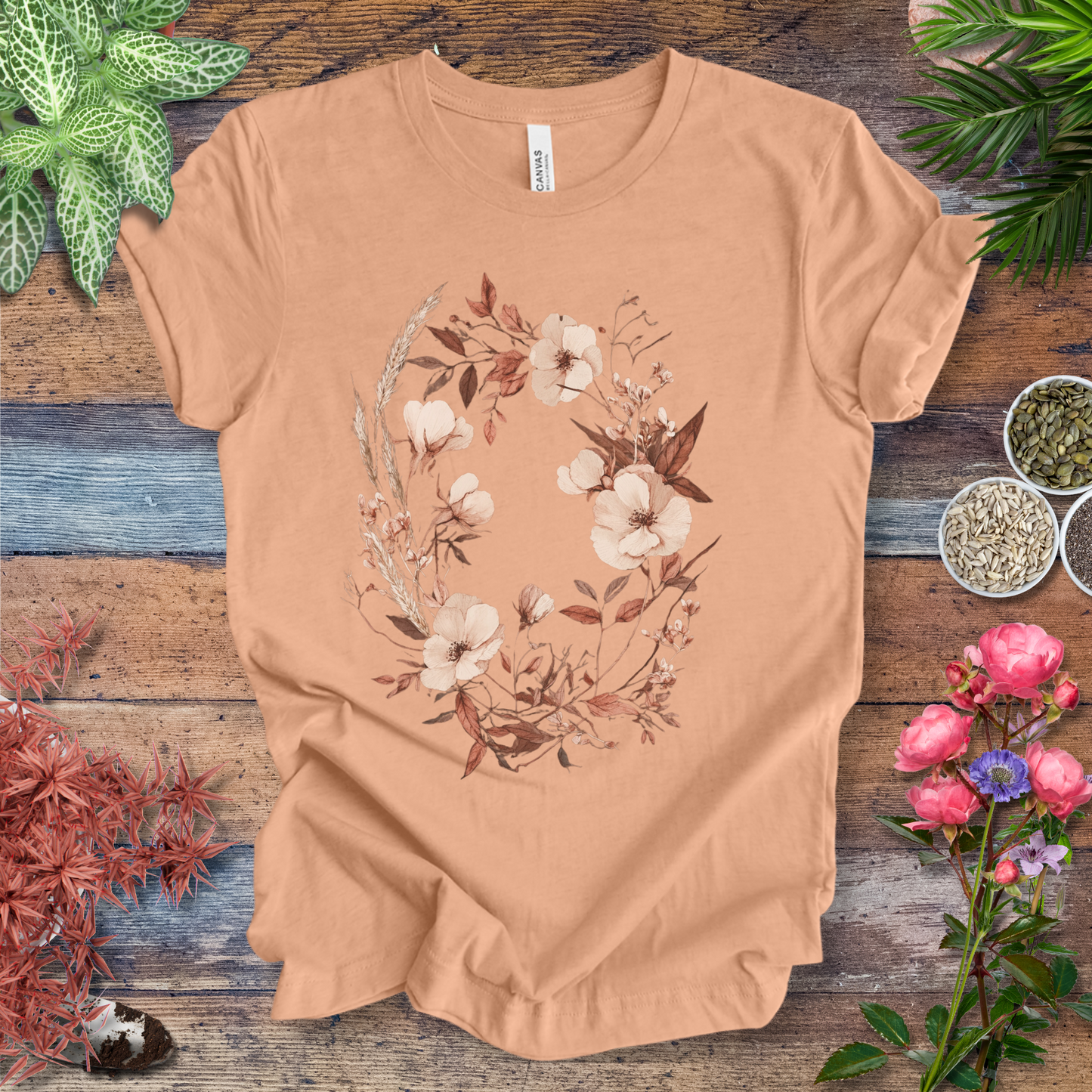 Vintage Floral Wreath Botanical T-Shirt