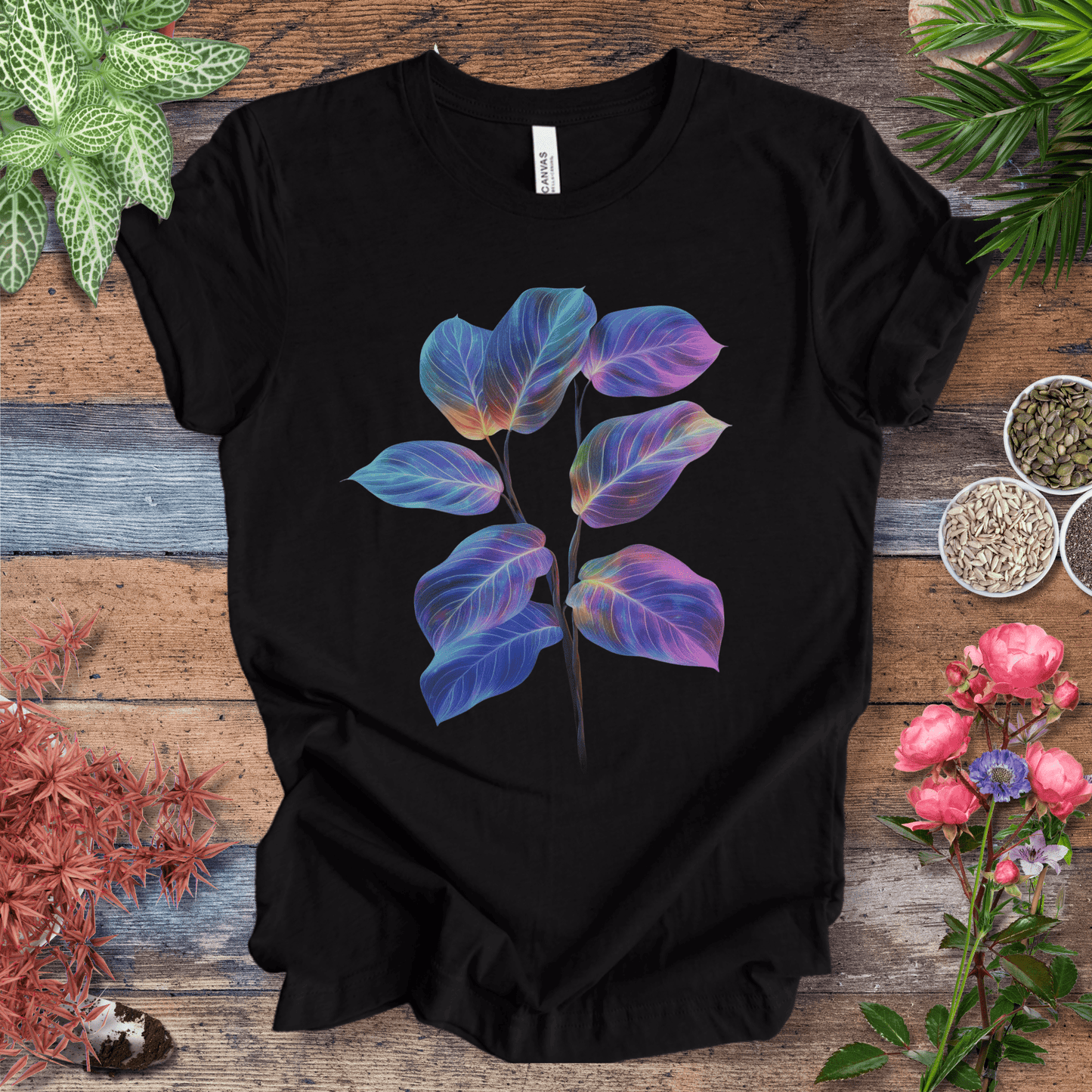 Tropical Sunset Gradient Leaf T-Shirt