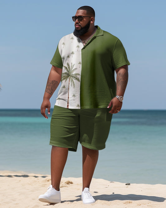 Men's Plus Size Business Color Block Coconut Beach Two-Piece Set