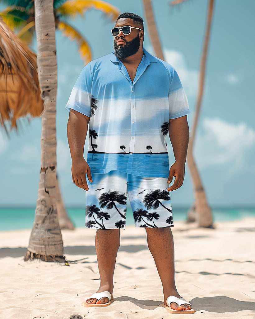 Men's Plus Size Hawaiian Gradient Coconut Pattern Shirt Shorts Suit