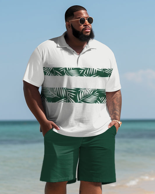 Hawaiian Leaf Print Shorts Men's Plus Size Set