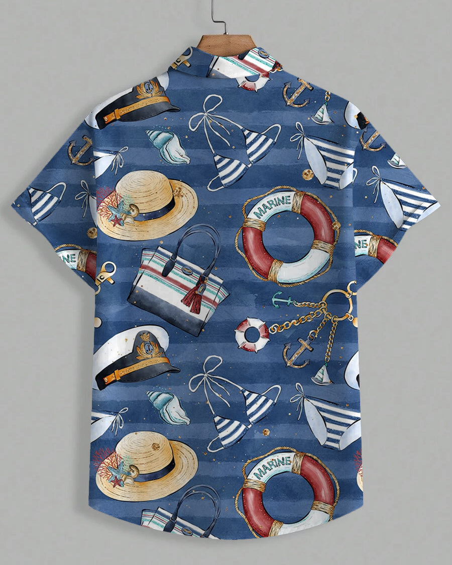 Men's Plus Size Awaiian Nautical Print Short Sleeve Shirt