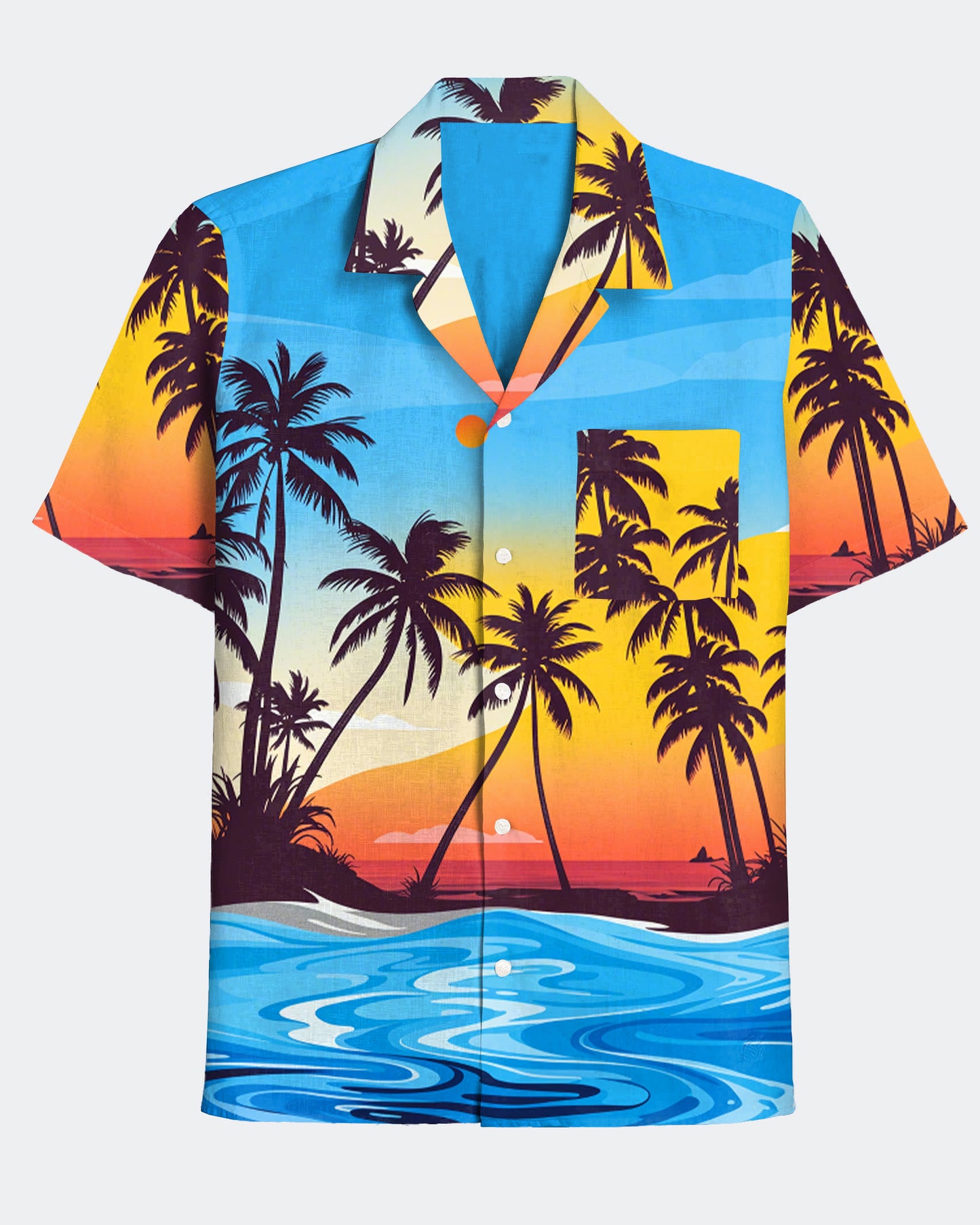 Men's Hawaiian Coconut Tree Print Short Sleeve Shirt