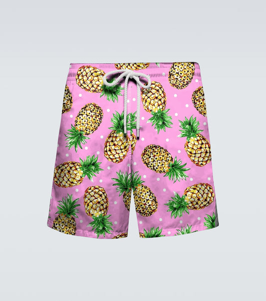 Plus Size Men's Pink Hawaiian Fruit Print Beach Quick-drying Trunks Swimming Trunks