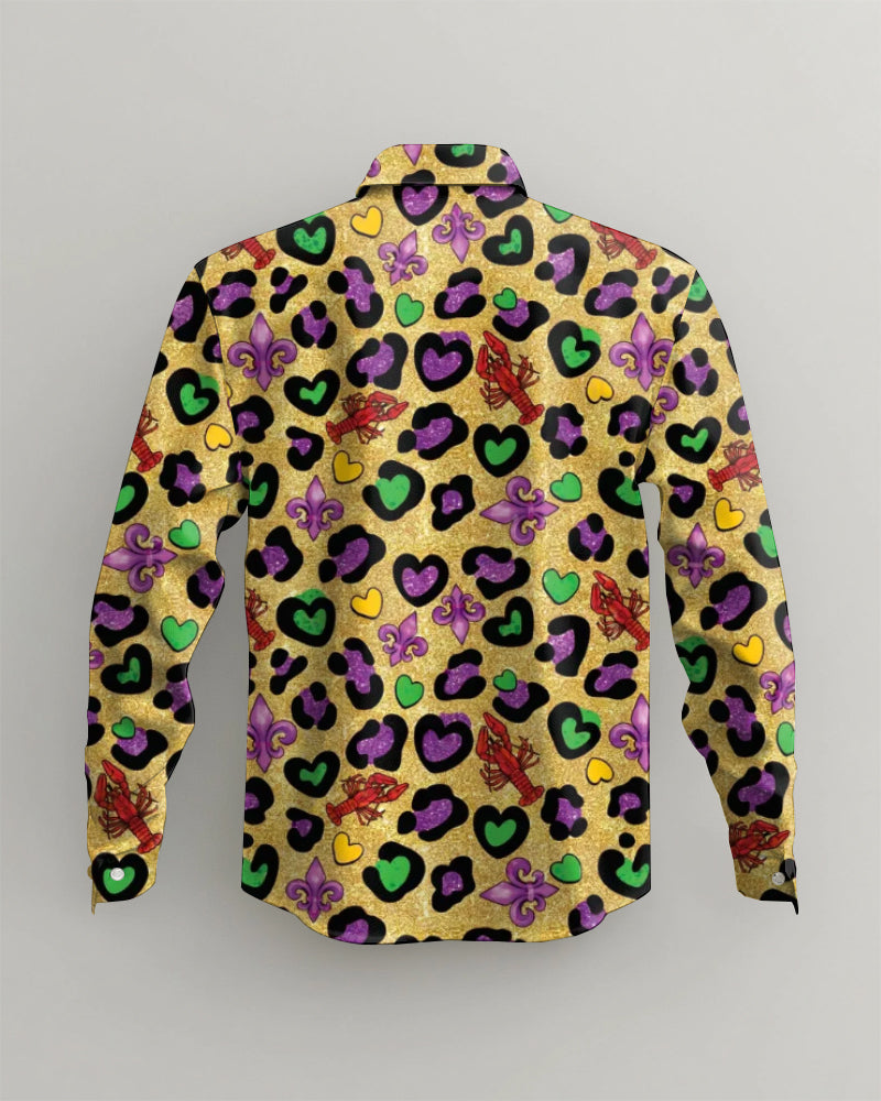 Men's Plus Size Carnival Leopard Print Long Sleeve Shirt