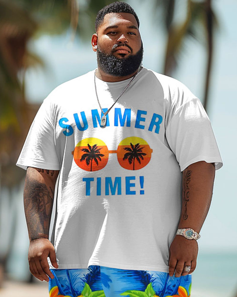 Men's Plus Size Hawaiian Glasses Floral Print T-Shirt Shorts Set