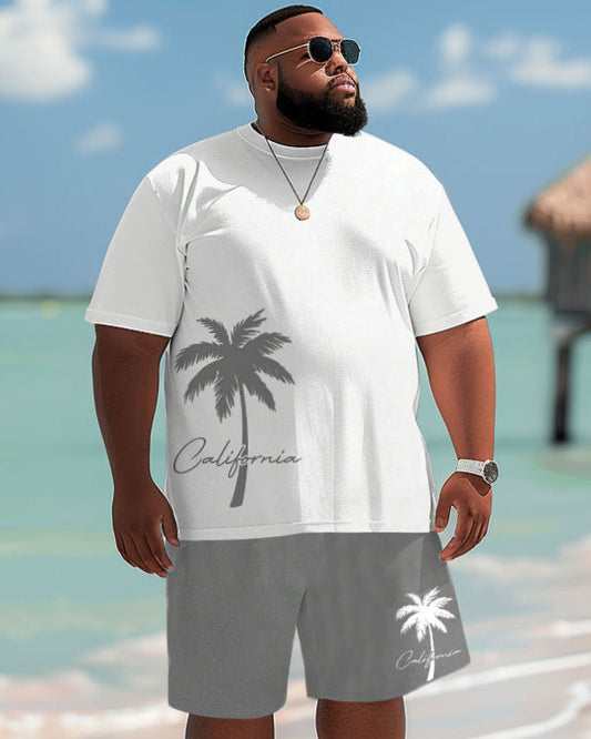 Men's Plus Size Hawaiian Letter Print T-shirt and Shorts Outfits Set