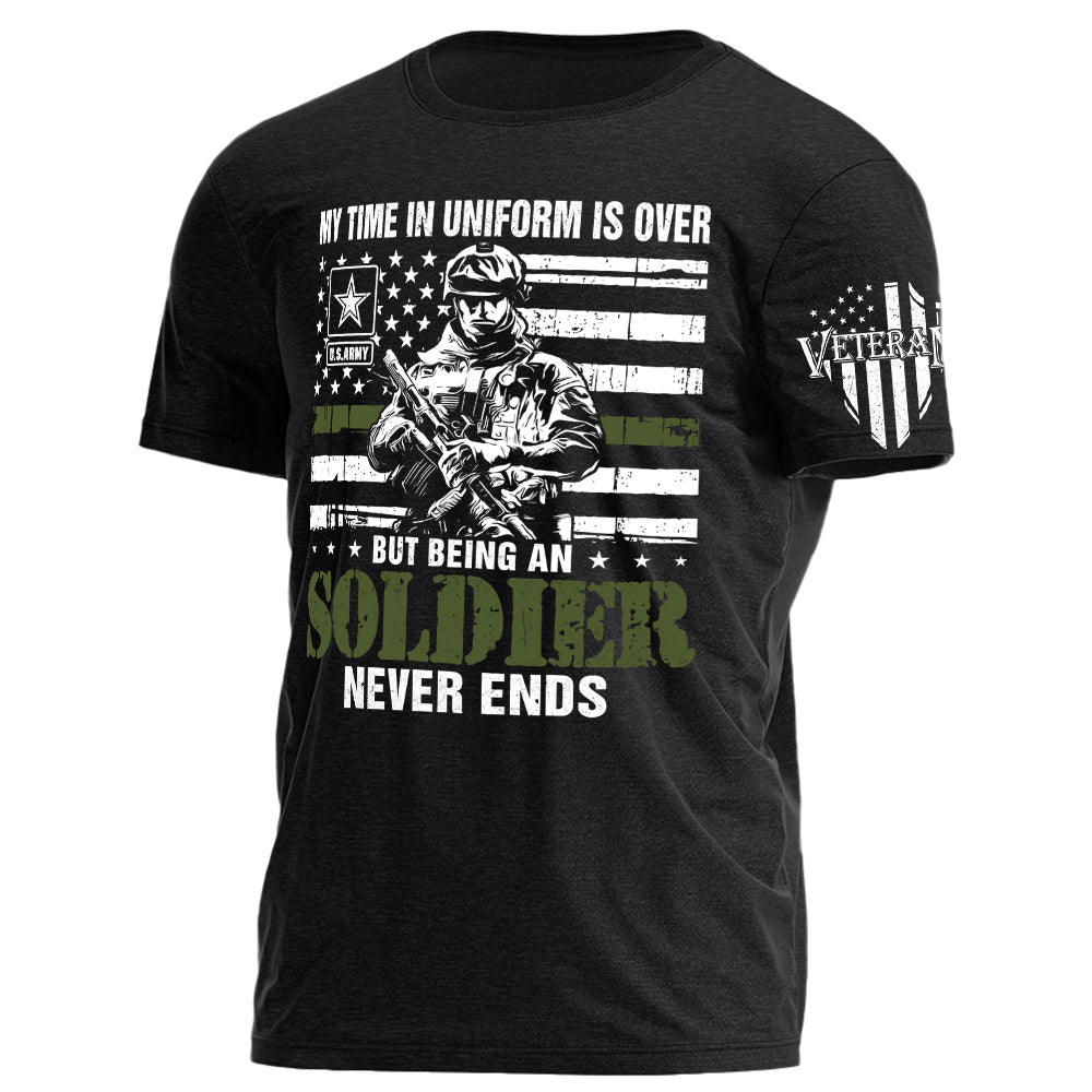 My Time In Uniform Is Over But Being A Soldier Never Ends Personalized Grunge Style Shirt For Veteran H2511