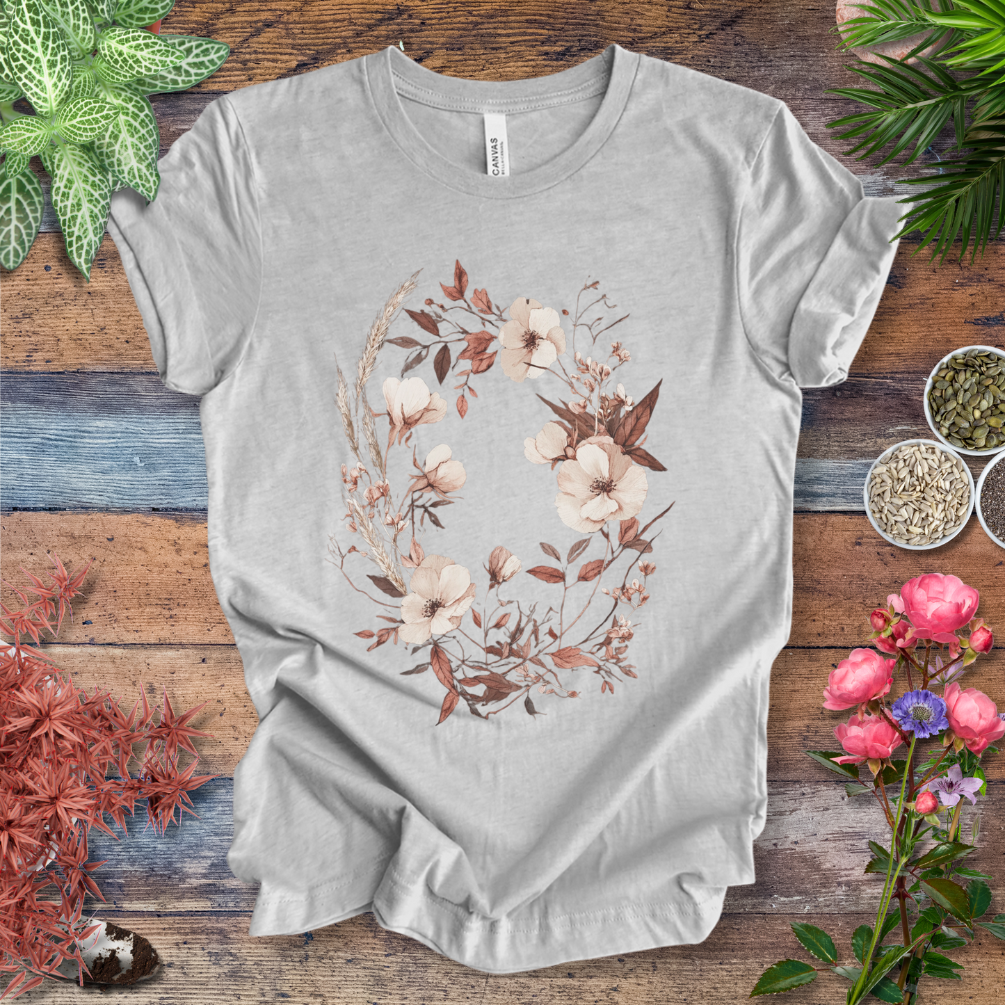 Vintage Floral Wreath Botanical T-Shirt