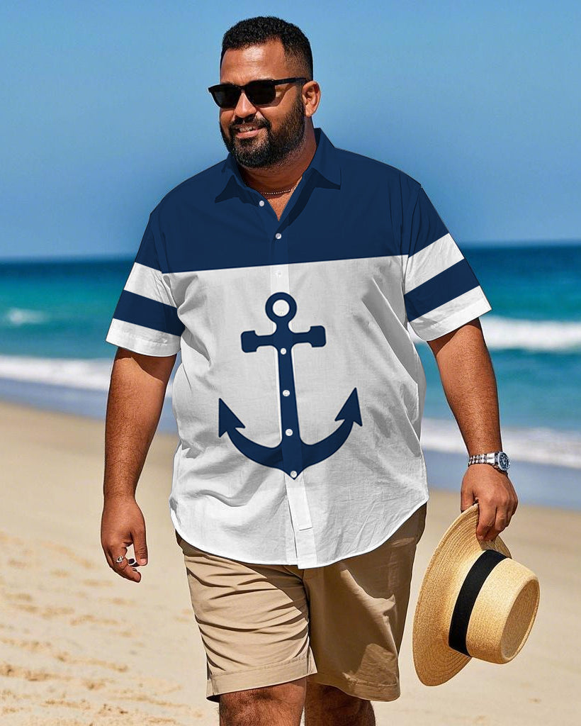 Men's Plus Size Sailing Anchor Print Short Sleeve Shirt