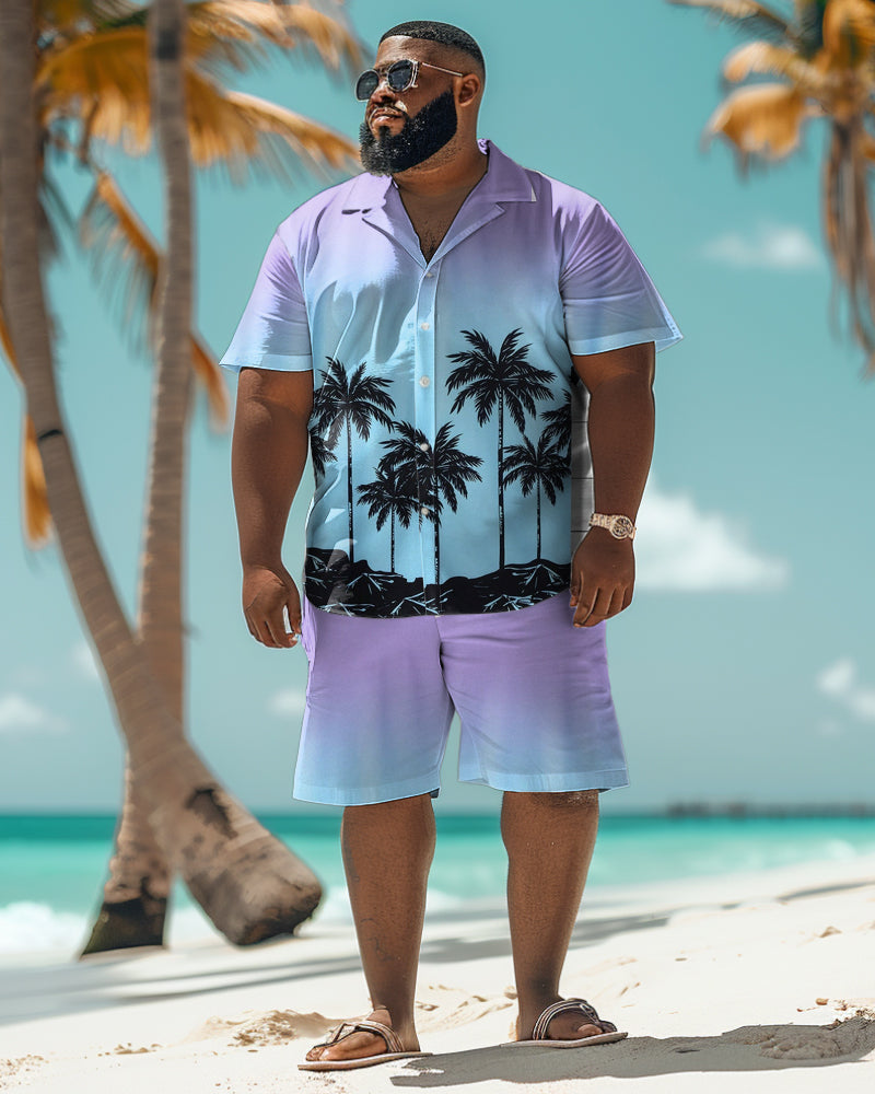 Men's Plus Size Hawaiian Gradient Floral Print Shirt Shorts Set