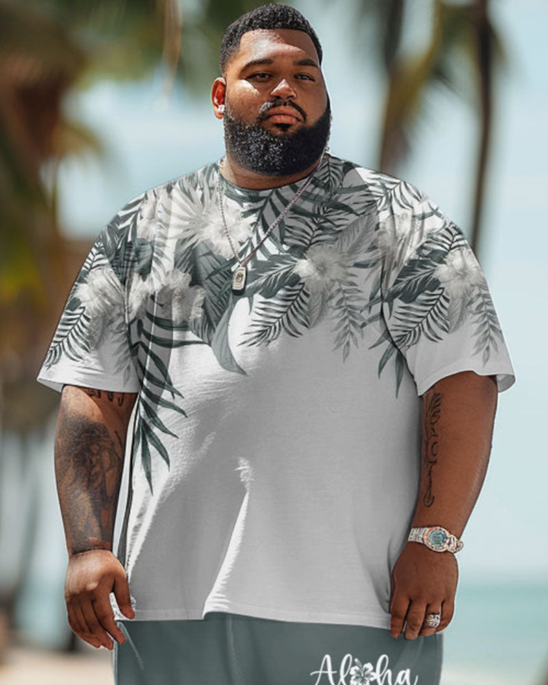 Men's Plus Size Hawaiian Floral Alphabet Print T-Shirt Shorts Set