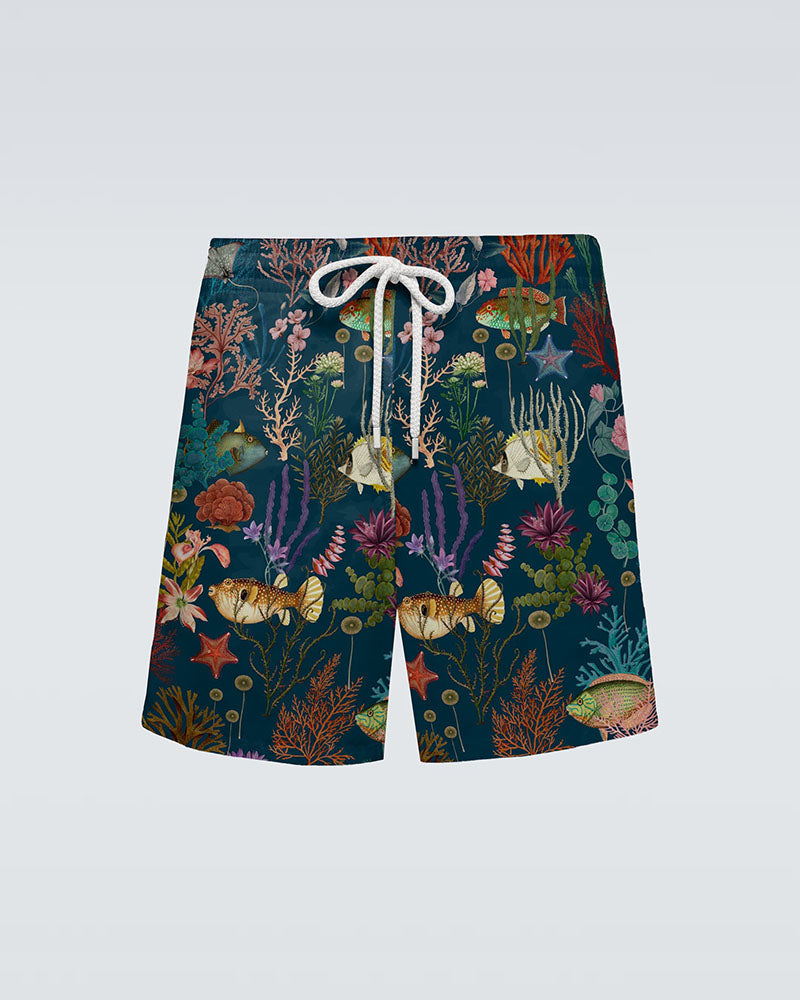 Hawaiian Deep Sea Park Pattern Print Beach Quick-Dry Trunks Swimming Trunks Plus Size Men