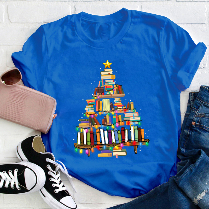 Book Christmas Tree Teacher T-Shirt