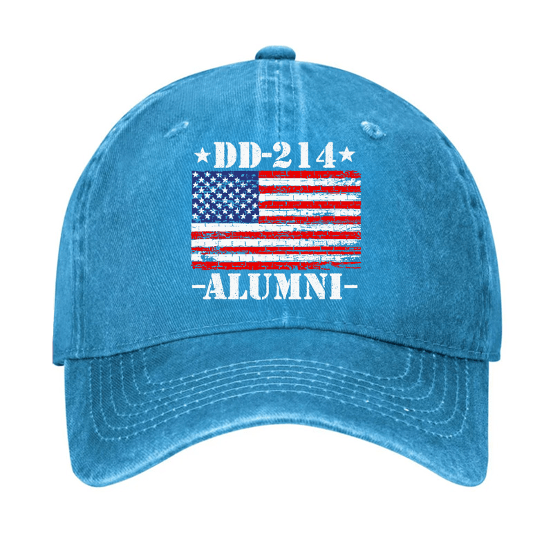 DD-214 Alumni Military Veteran American Flag Patriotic Cap (Free Customization)