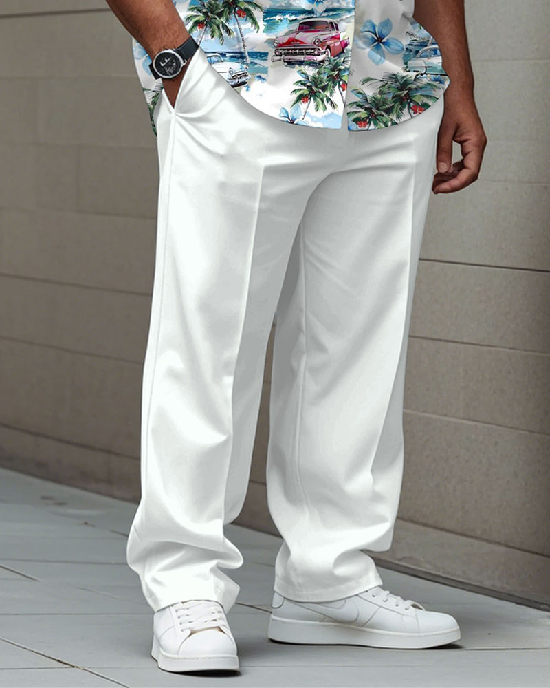 White Hawaiian Car Coconut Pattern Shirt Trousers Suit Men's Plus Size