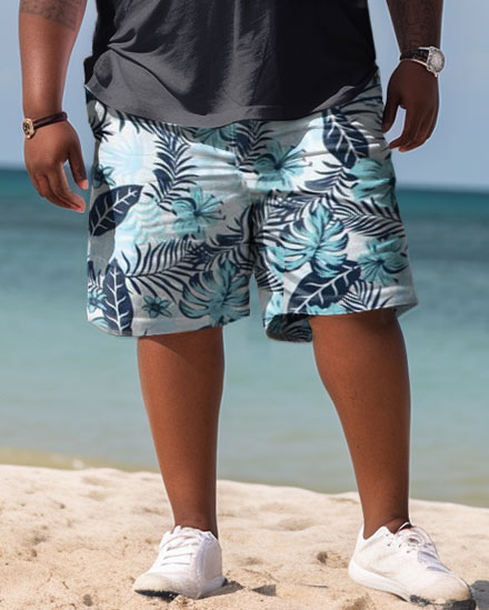 Men's Large Size Hawaiian Maple Leaf Simple Shirt and Shorts Two-piece Set