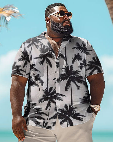 Men's Plus Size Hawaiian Coconut Tree Print Shirt Shorts Set