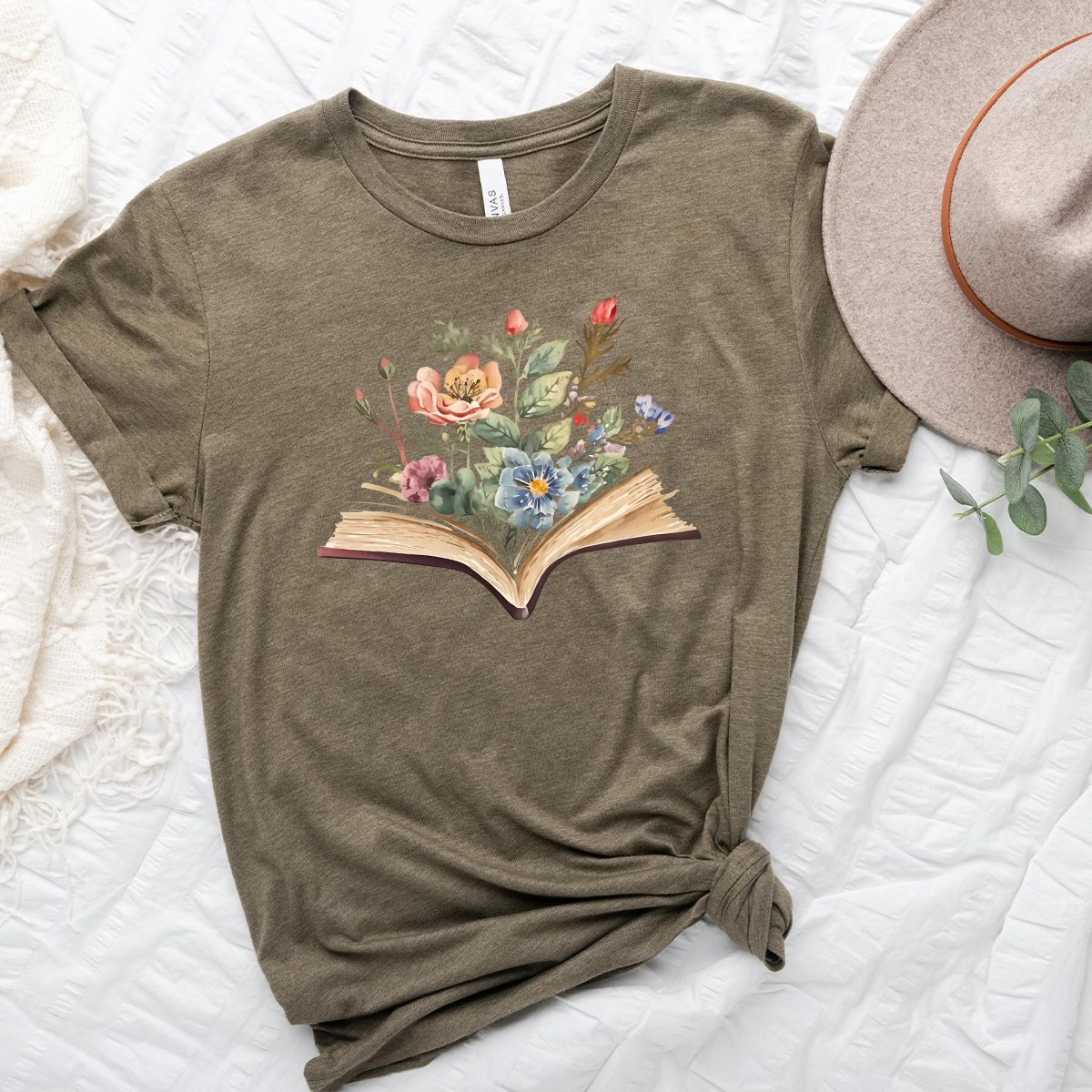 watercolor flowers book unisex tee