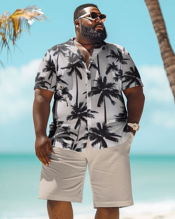 Men's Plus Size Hawaiian Coconut Tree Print Shirt Shorts Set