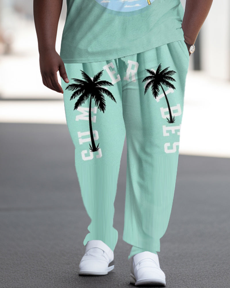 Men's Large Hawaiian Coconut Tree Alphabet Tee Pants Suit