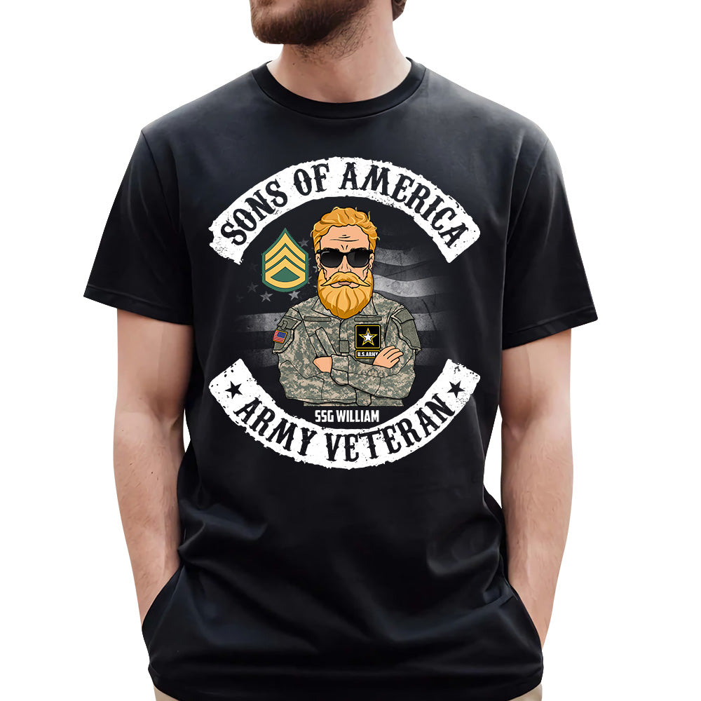 Sons Of America U.S. Veteran Personalized Branch Rank Name Shirt For Veterans Veteran's Day Gift H2511