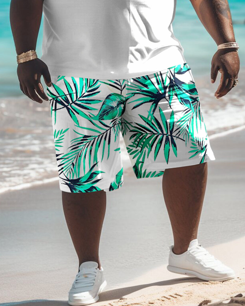 Men's Plus Size Hawaiian Flora Print Tank Shorts Suit