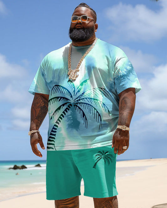 Men's Plus Size Hawaiian Tie-Dye Coconut Tree Print T-Shirt Shorts Set