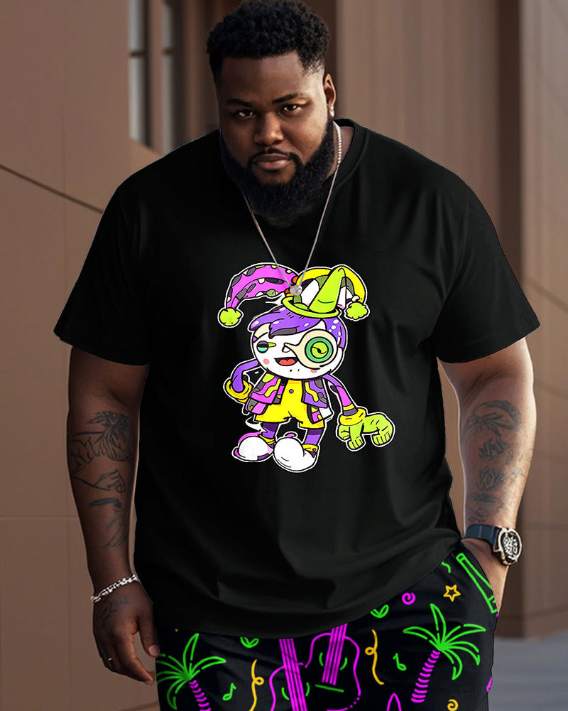 Men's Plus Size Orleans Mardi Gras Fun Clown Print T-Shirt Trousers Suit