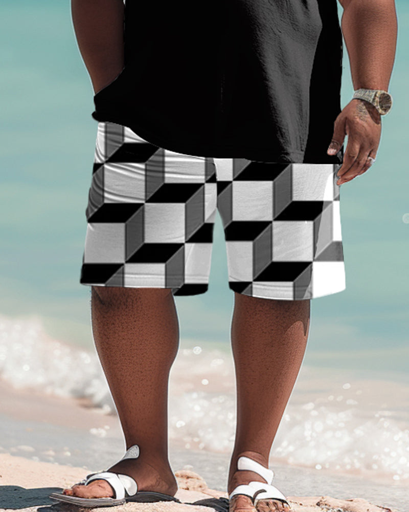 Men's Plus Size 3D Plaid Print Polo Shirt Shorts Set