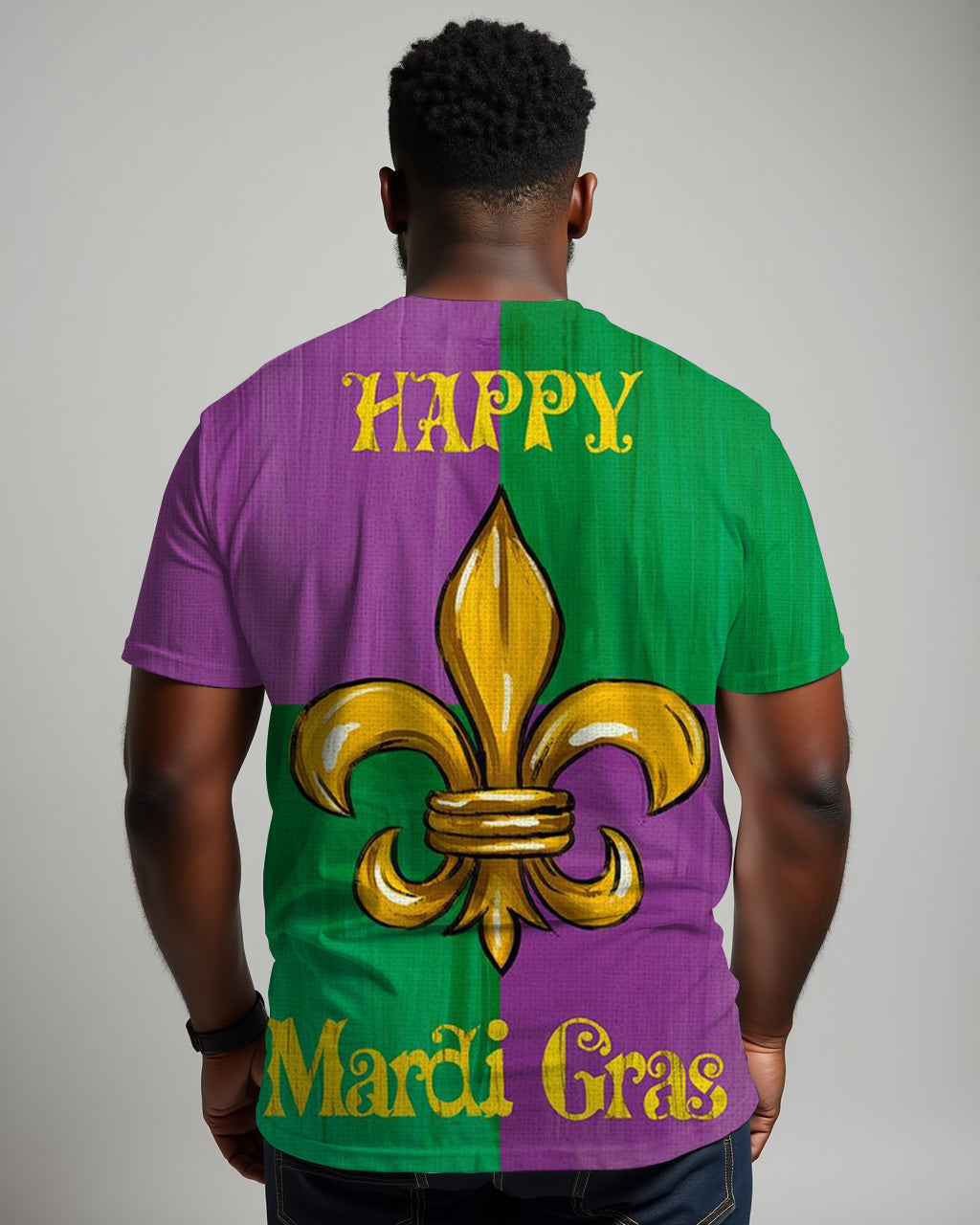 Men's Plus Size Happy Carnival Color Contrast T-Shirt