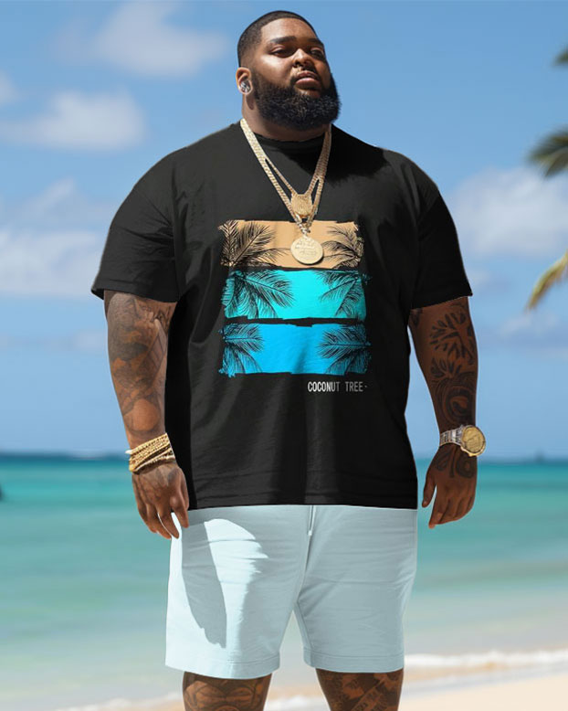 Men's Plus Size Hawaiian Colorblock Coconut Tree Print T-Shirt Shorts Set