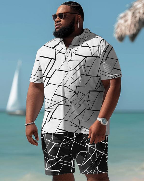 Men's Plus Size Casual Simple Geometric Print Polo Shorts Suit