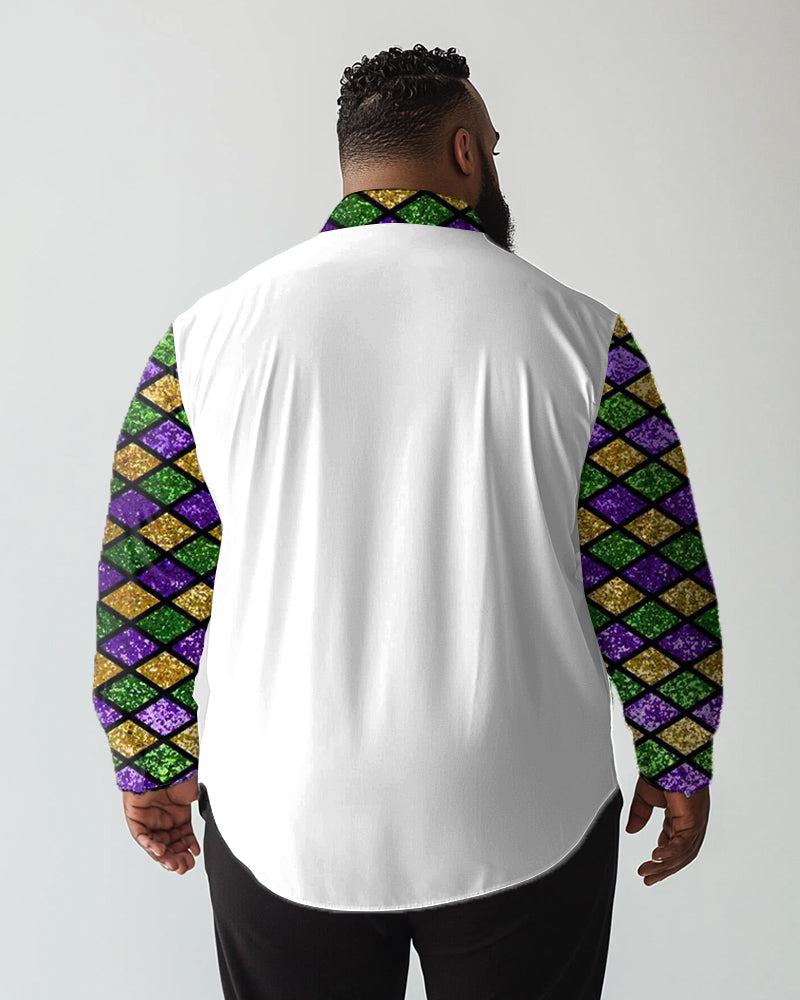 Men's Plus Size  Purple Carnival Theme Luxury Silk Long Sleeve Shirt