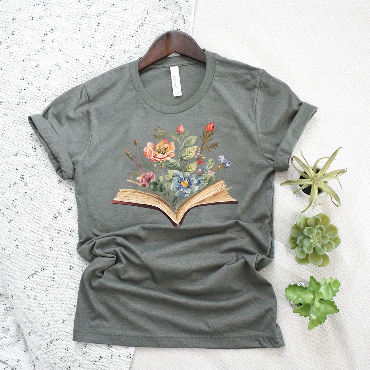 watercolor flowers book unisex tee