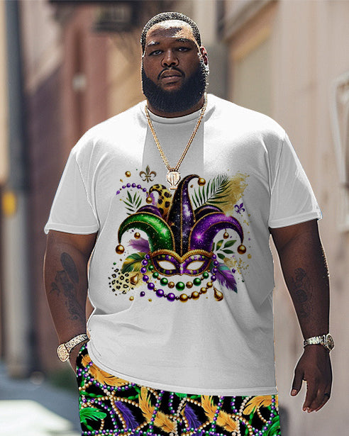 Men's Plus Size Mardi Gras Print T-Shirt Shorts Suit