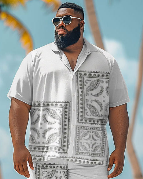 Men's Plus Size Simple Hawaiian Plant Print Shirt Shorts Set