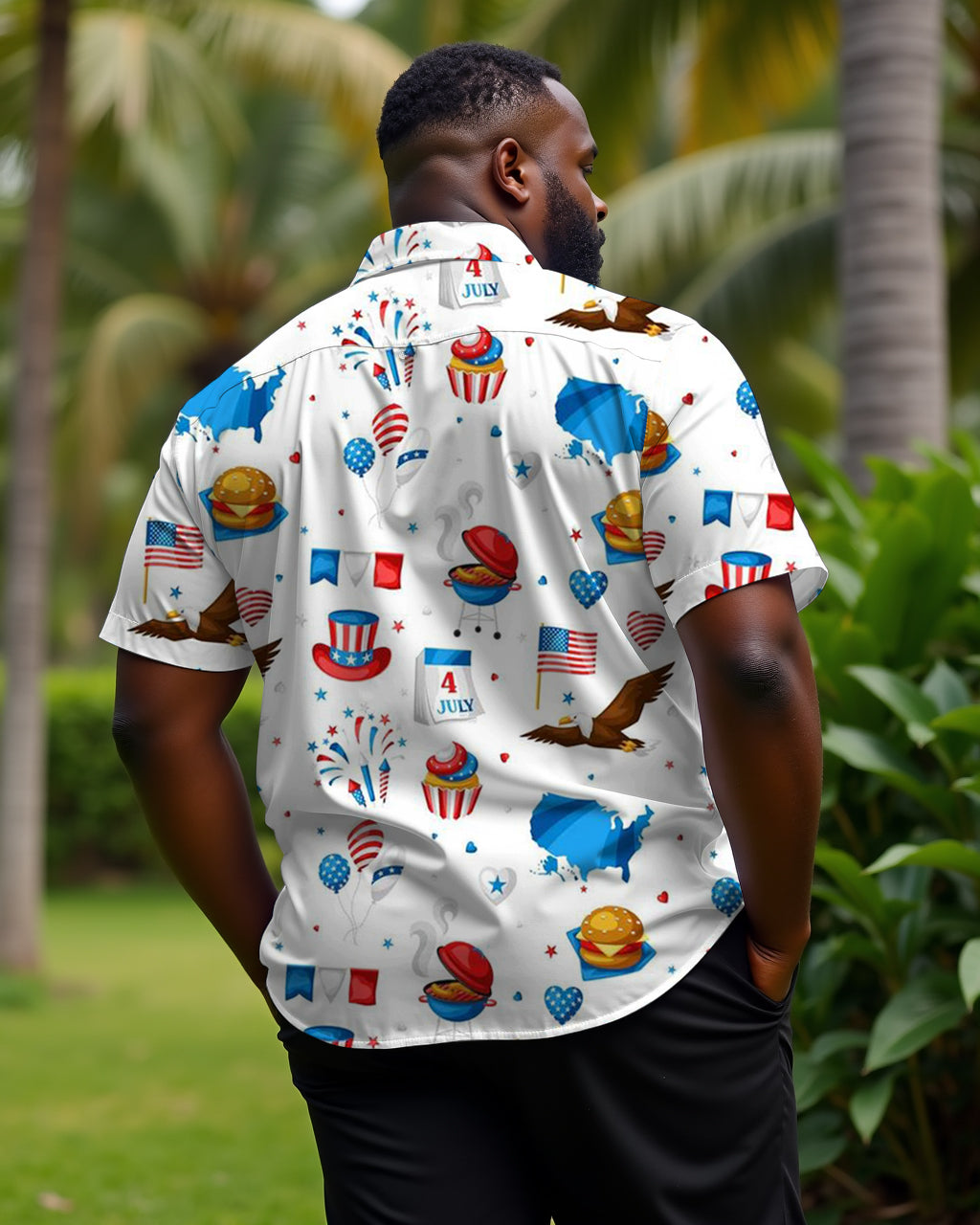 Hawaiian Casual Sacred Flag Men's Plus Size Cuban Collar Short Sleeve Shirt