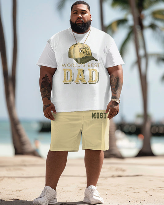 Men's Plus Size Father's Day Hat Letter Print T-Shirt Shorts Set