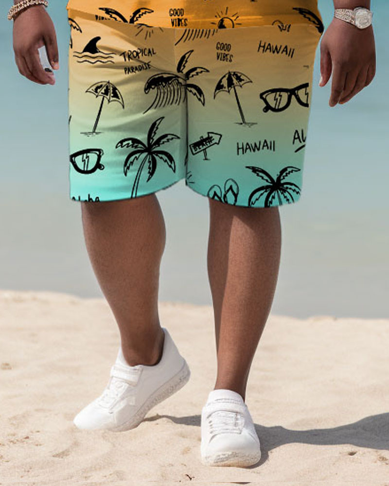 Men's Plus Size Holiday Printed Short Sleeve Pol Shirt Shorts Suit