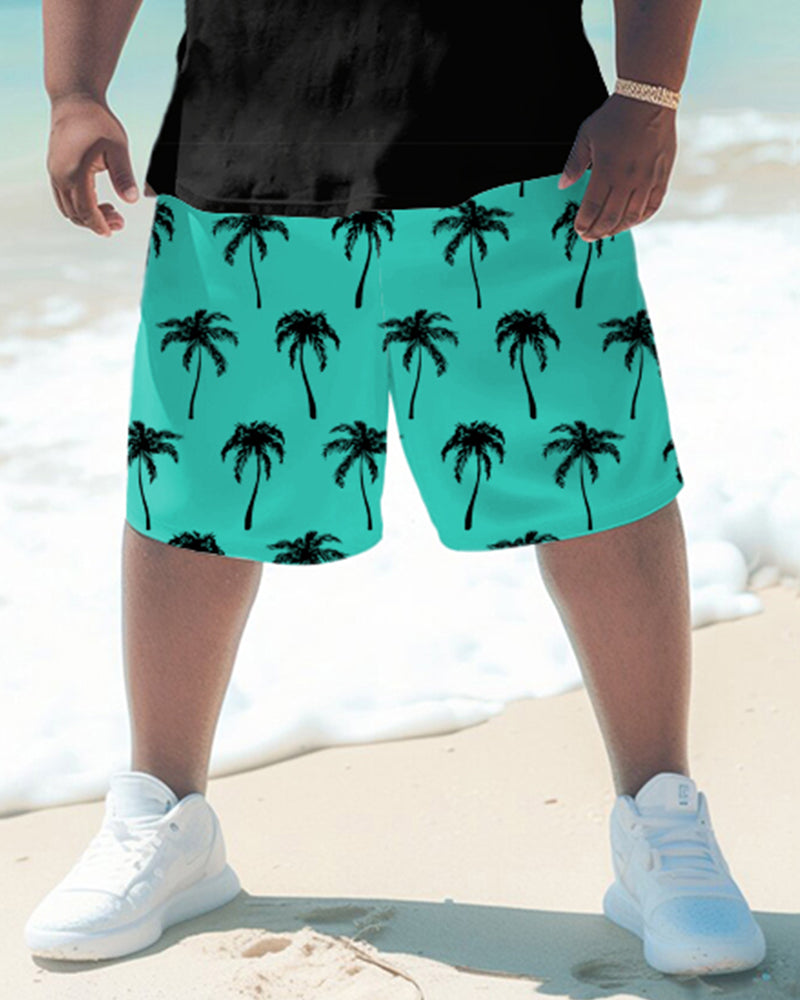 Big Guys Hawaiian Holiday Style Plant Glasses Pattern Design Printed Vest Shorts Set