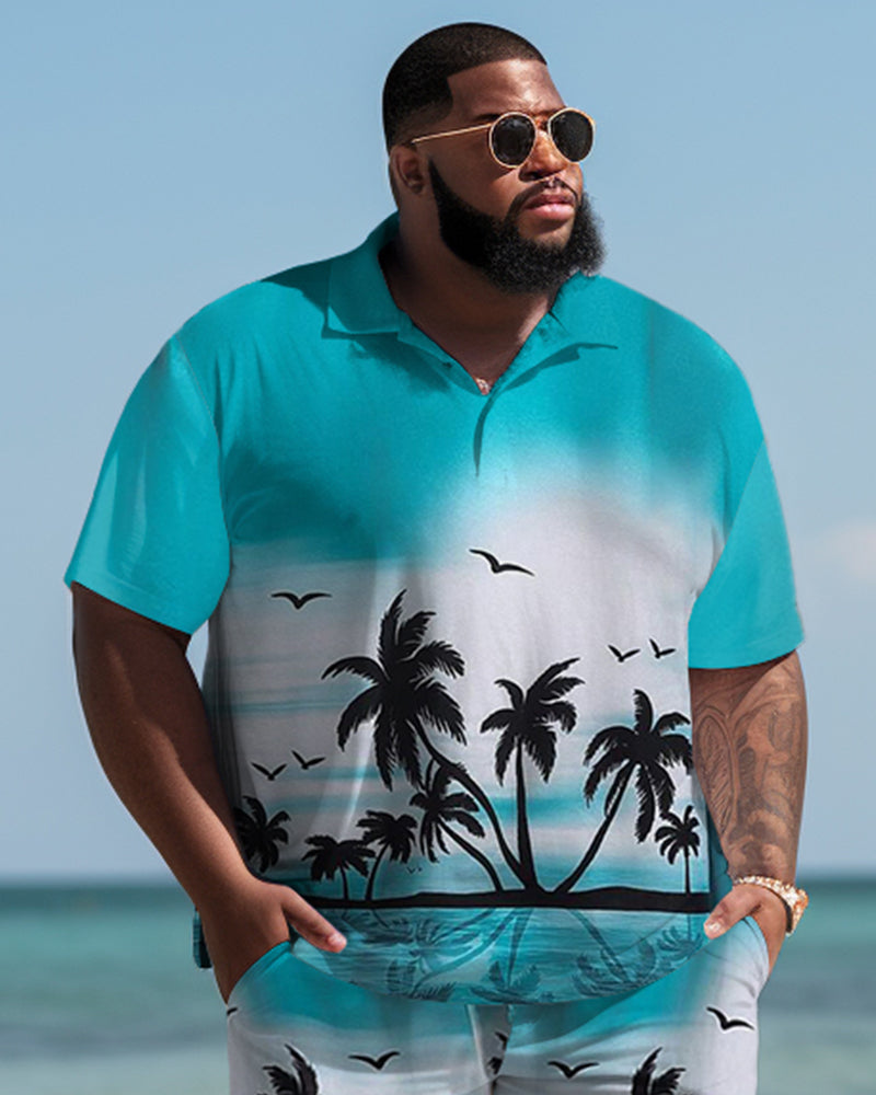 Hawaiian Gradient Coconut Colorblock Shorts Men's Plus Size Set