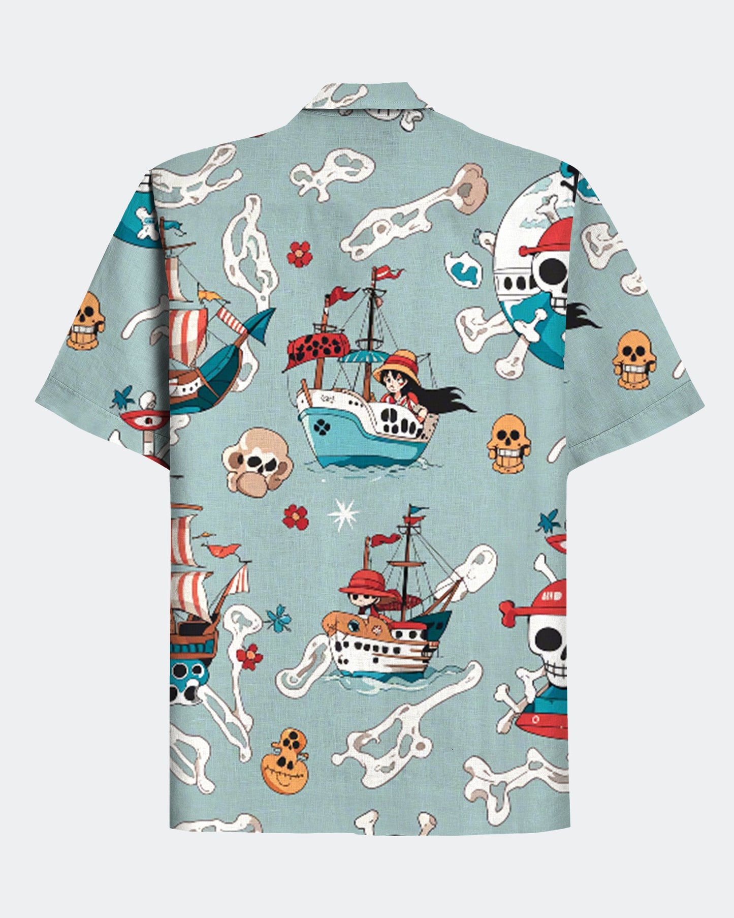 Men's Hawaiian Cartoon Pirate Thief Print Casual Short Sleeve Shirt