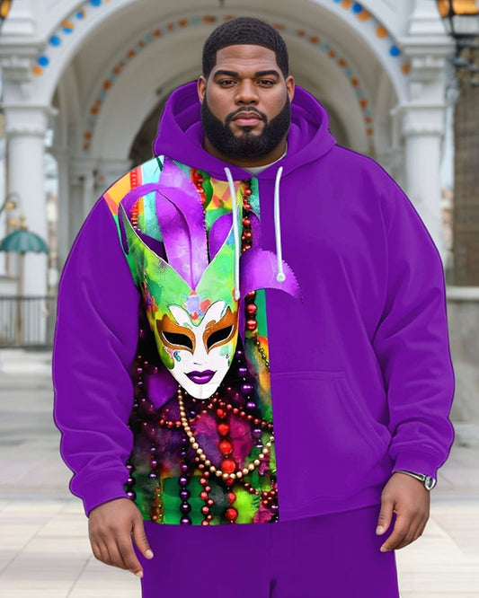 Men's Plus Size Carnival Purple Colorblock Printed Hoodie