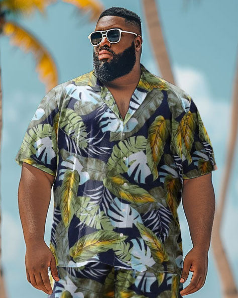 Men's Plus Size Hawaiian Floral Print Shirt Shorts Suit