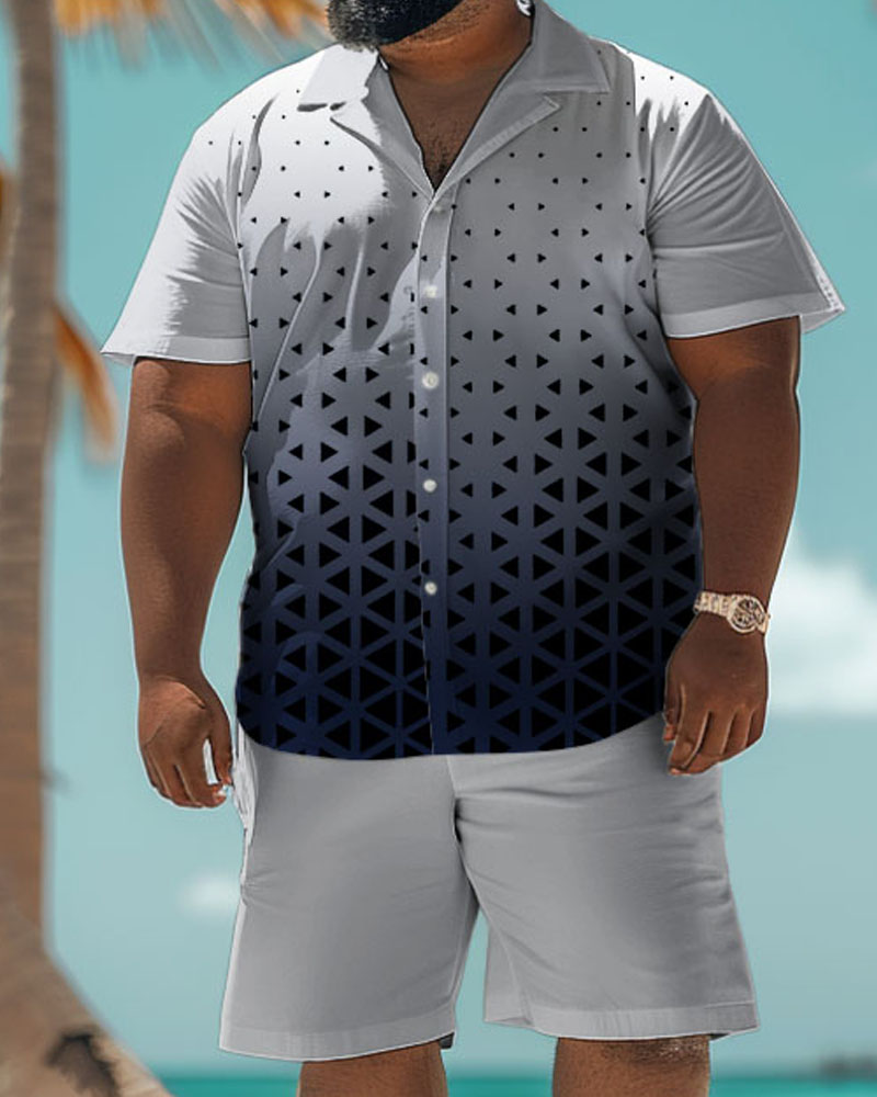 Men's Plus Size Business Print Short Sleeve Shirt Shorts Set