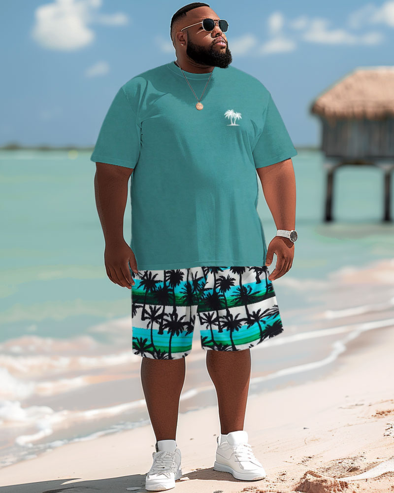 Men's Plus Size Coconut Tree Print T-shirt and Shorts Outfits Set