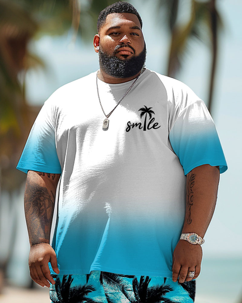 Men's Plus Size Hawaiian Gradient Coconut Tree Print T-Shirt Shorts Suit